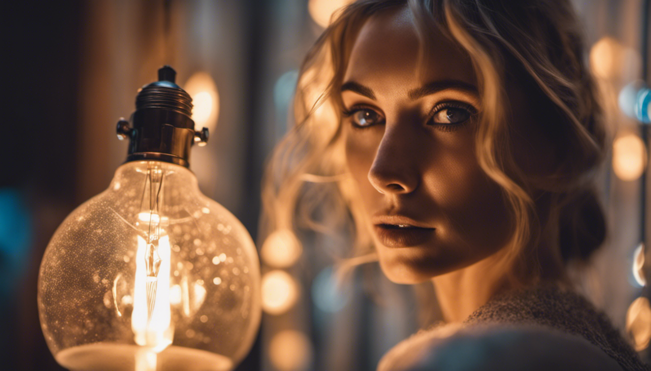 woman, beauty, mysterious, bulb, light, view, reflection, melancholy, soulful, spirited, soulfulness, ingenuity, thinking, daydreaming, seriousness, serious, and generated