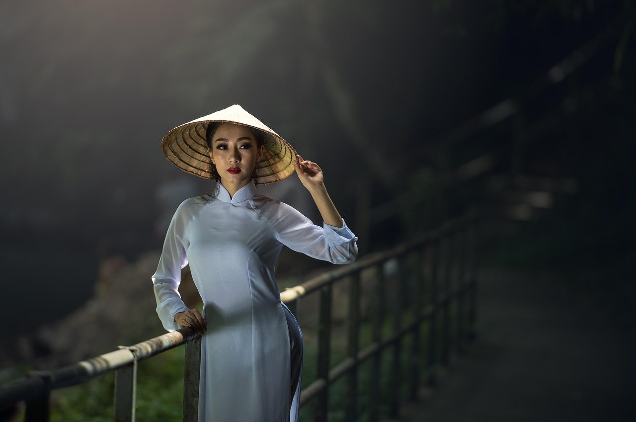 woman, model, portrait, pose, dress, style, fashion, posing, young woman, girl, modeling, female, woman portrait, asian, hat, vietnamese