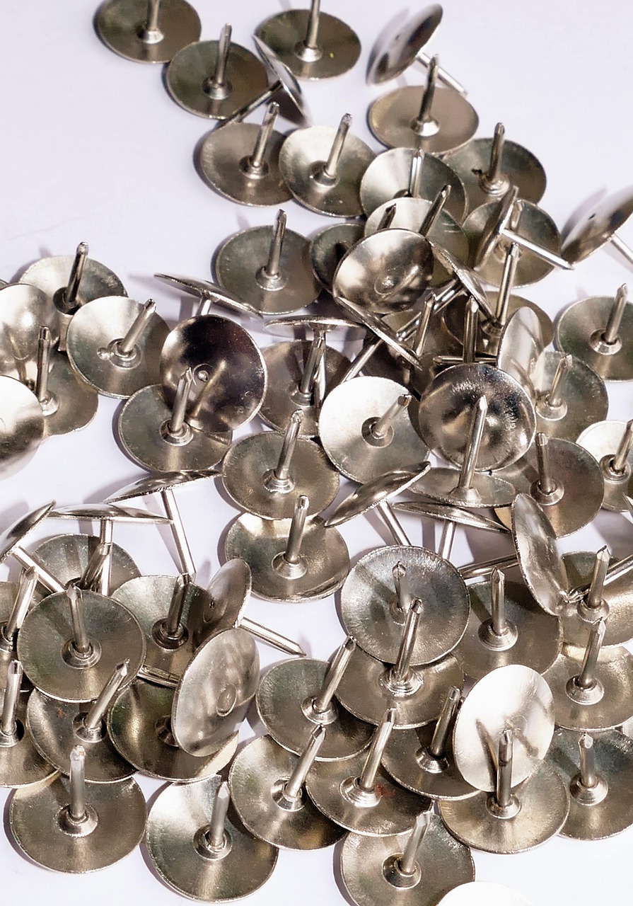 metal, drawing pins, pin, drawing, office, thumbtack, push, needle, pushpin, button, tack, attachment, board, notice, reminder, post, noticeboard, pinned, push pin, equipment, thumb, brown office, brown email, brown drawing