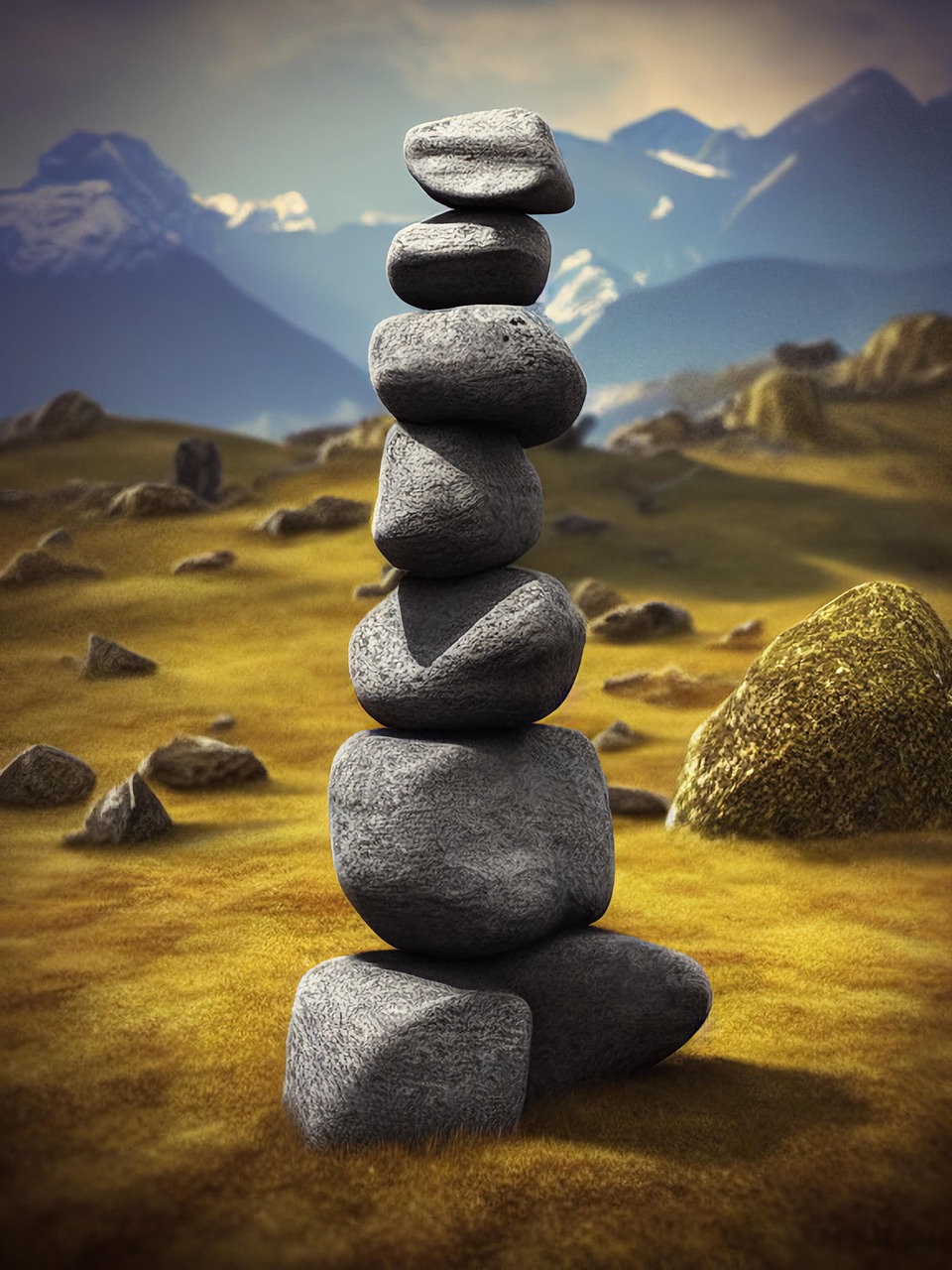 generated, cairn, stone cairn, rock cairn, rocks, volcanic stones, monumental sculpture, sculpture, nepal, everest, himalayas, tibet