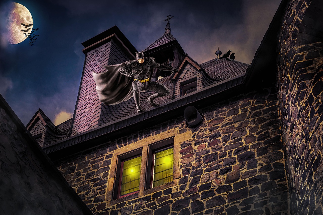 architecture, old, building, fantasy, bat man, mysterious, light, composing, moon, castle, moonlight