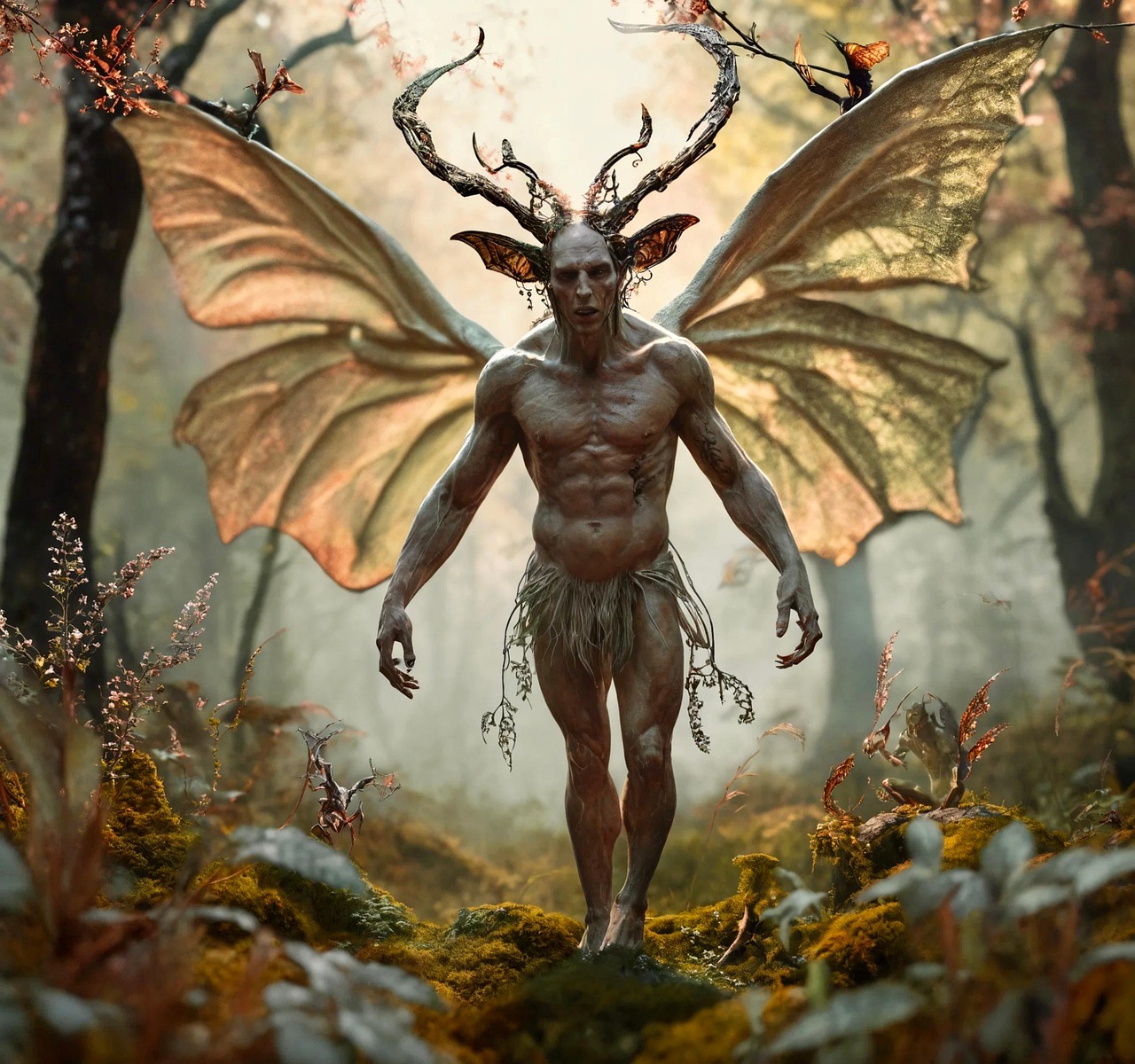 demon, scary, forest, pathway, ai generated, fiction, woods
