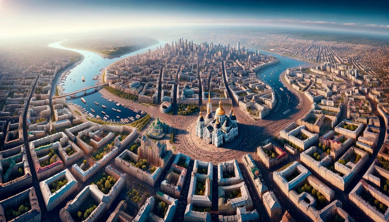ai generated, kyiv, ukraine, city, aerial view, labyrinth, maze