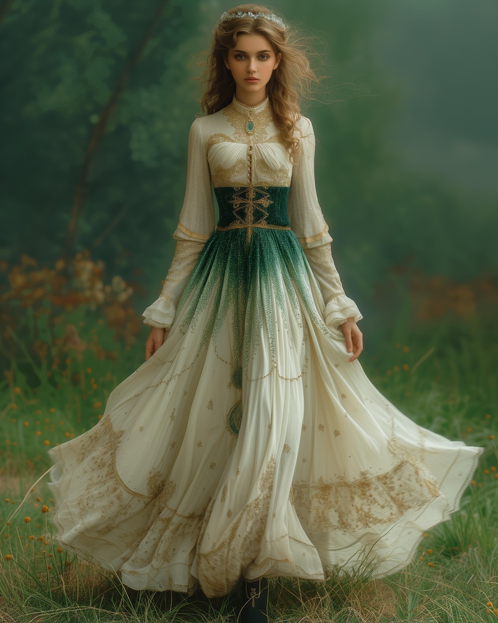 woman, fashion, girl, fashion model, attitude, beauty, forest, background, ai generated, dress, clothing, slavic, pose, princess, queen