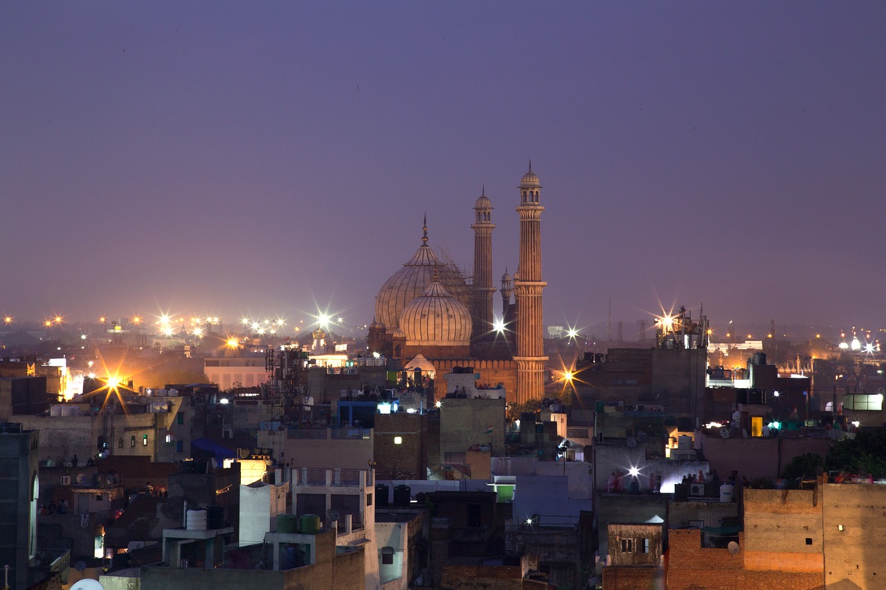 jama masjid, mosques, minarets, delhi, muslim, old delhi, chandni chowk, shah jahan, mughal architecture, islamic architecture, indo-islamic architecture, night photography, india, red sandstone, marble