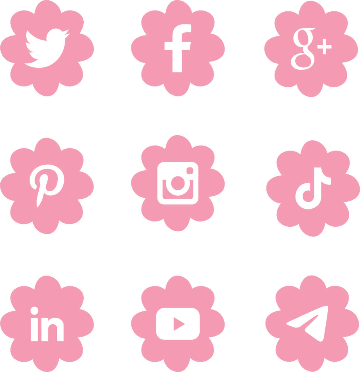 social media, icons, icon set, social network, logo, website, facebook, tiktok, indeed, youtube, instagram, twitter, google, symbol, instagram logo, telegram, pink, cutout