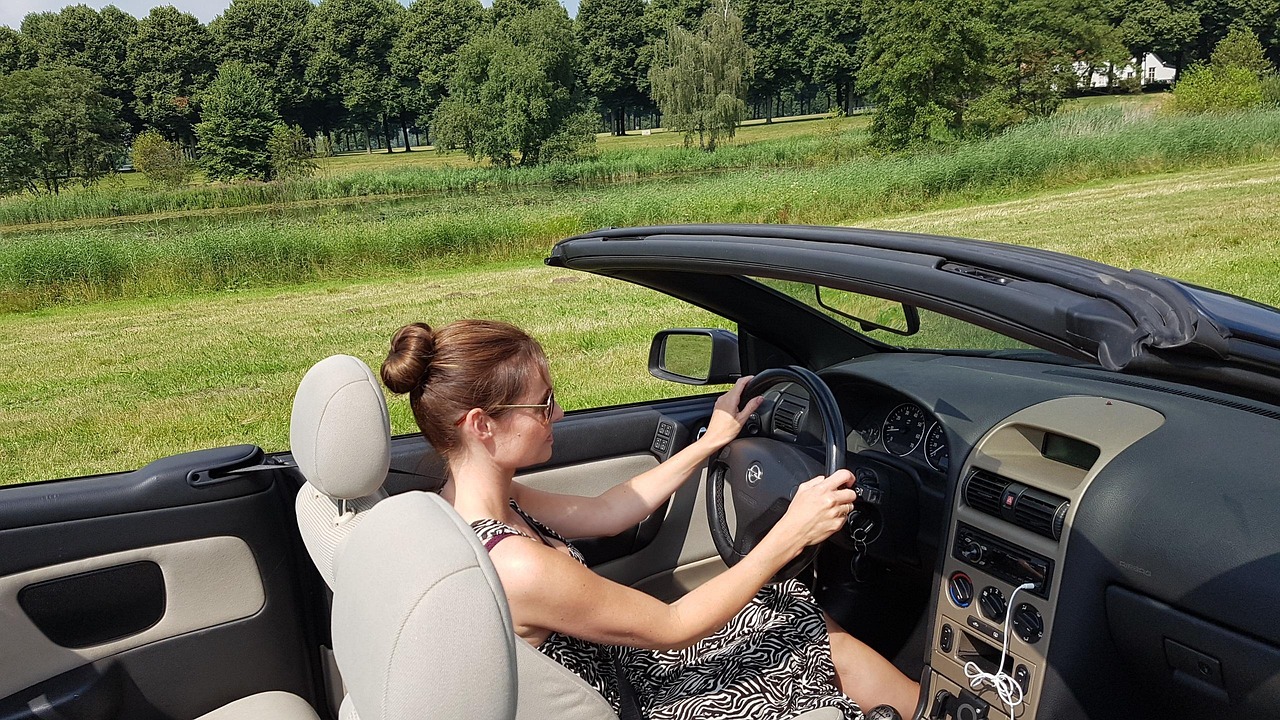 convertible, summer, woman, appealing, holiday, nature
