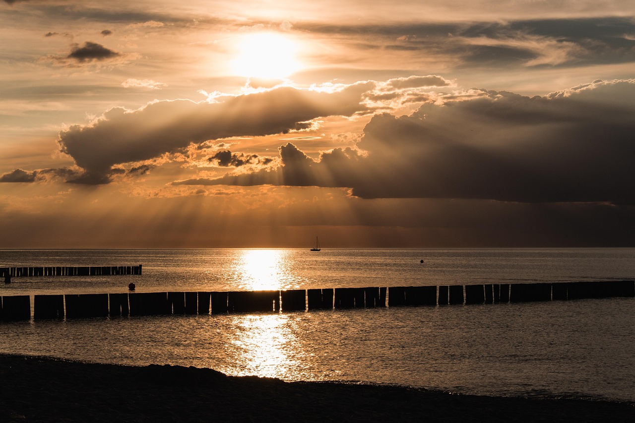 sunset, beach, sea, lake, nature, clouds, baltic sea, landscape