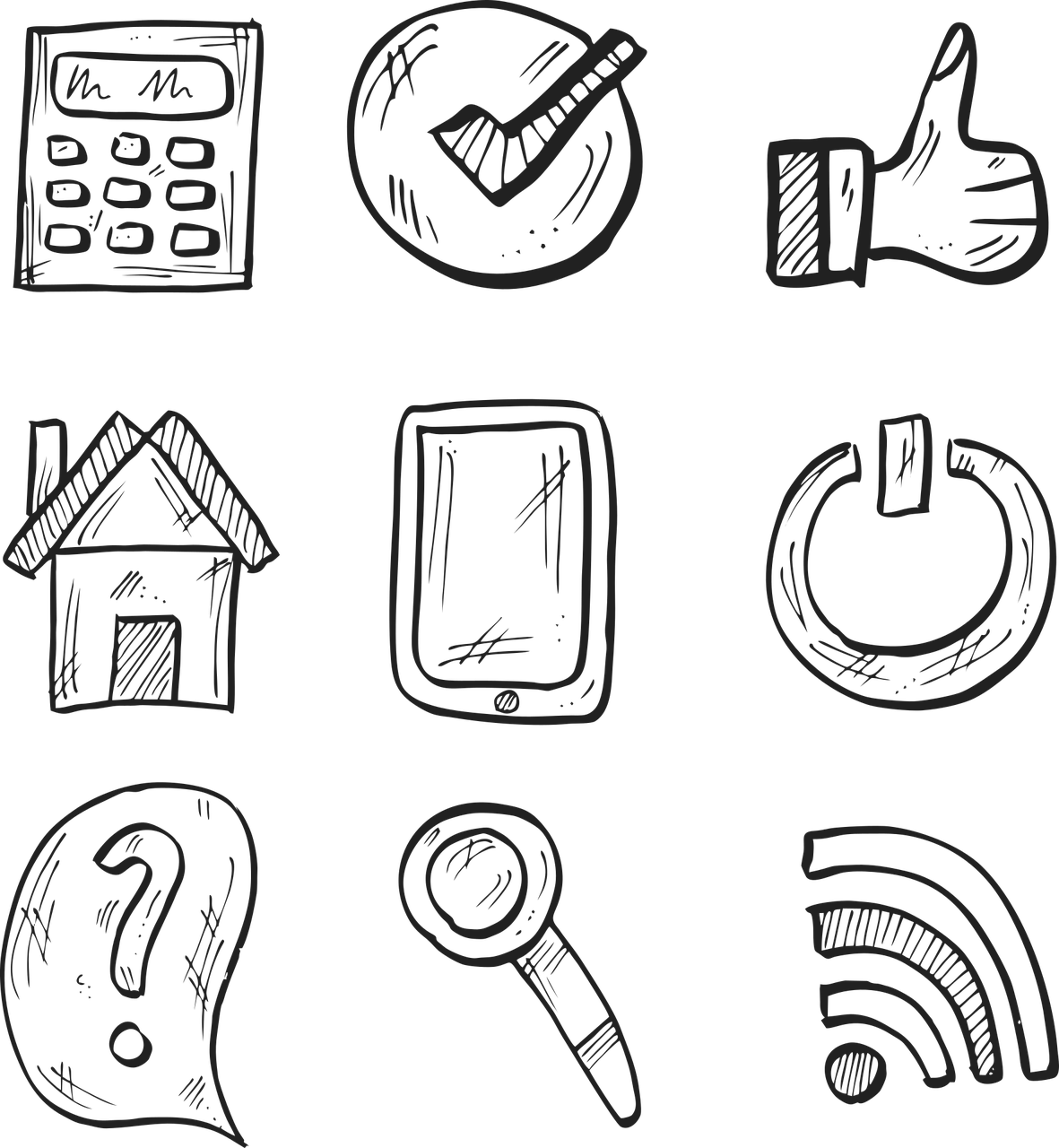 drawing, icon, cartoon, technique, design, background, wallpaper, calculator, mobile, house, modern, wifi, internet, technology, computer, business, magnifying glass, search