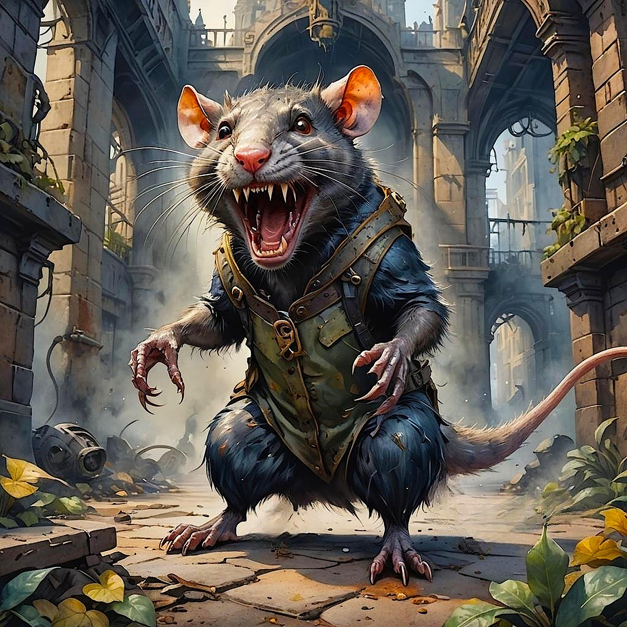 ai generated, rat, rodent, mammal, wildlife, pest, cartoon, animal, vicious, fantasy, monster, character, warrior, digital art