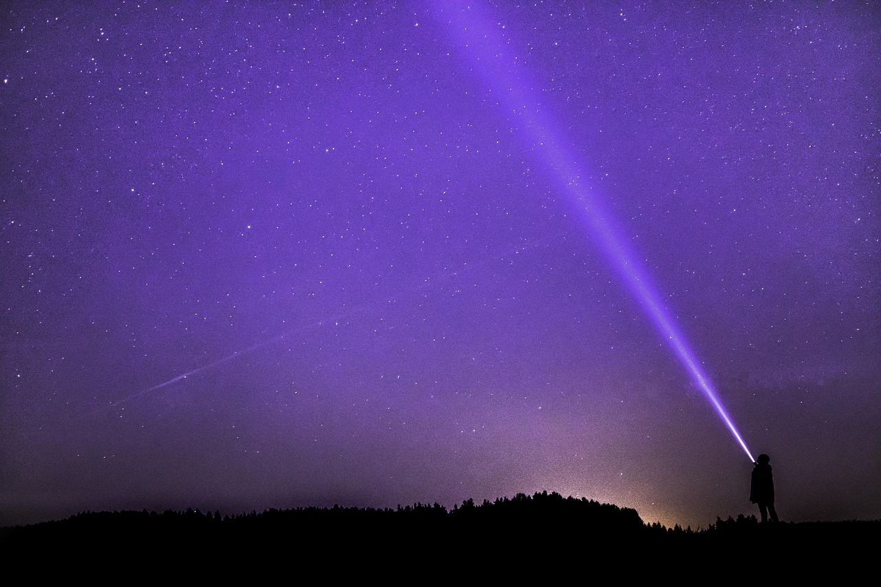 night photograph, flashlight, ray, starry sky, night sky, star, night, sky, human, person, long exposure, evening sky, cosmos, dark, astro, lights, mystical, abendstimmung, mood, darkness, astronomy, starry, universe, light, galaxy, violet, purple, light signal, space wallpaper