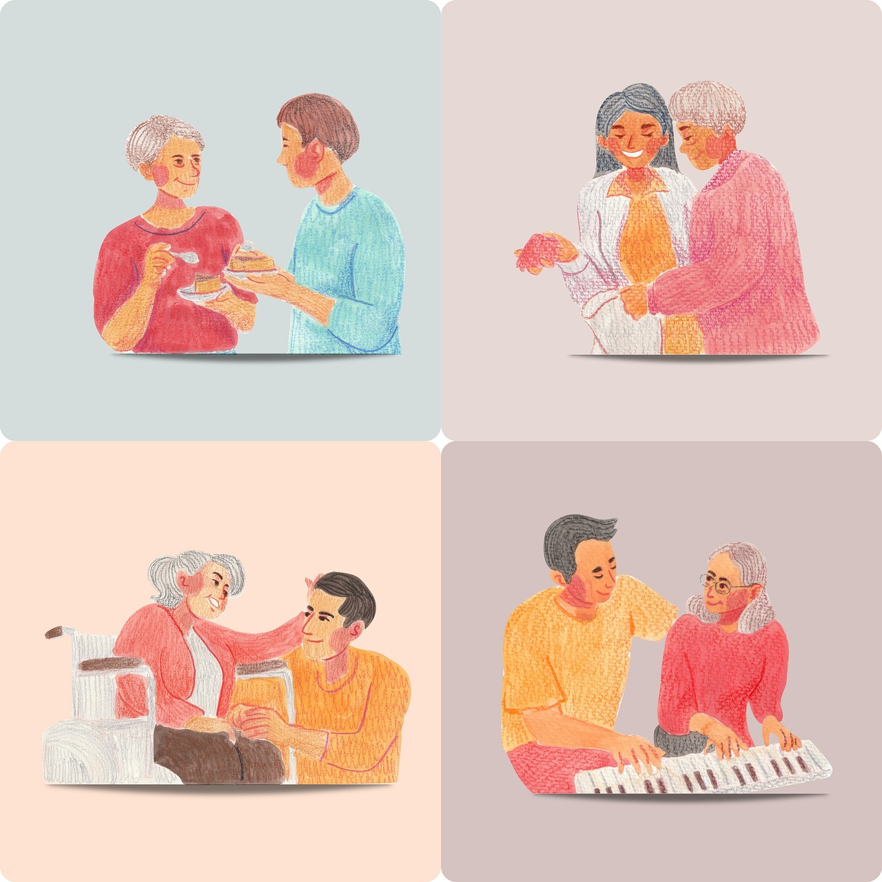 care for the elderly, retirement home, artwork, seniors, old people, older people, pensioners, nursing home, care for, senior care, care, everyday help, help, employment, maintenance, old, people, responsibility, protection, to protect, icon, household, supervision