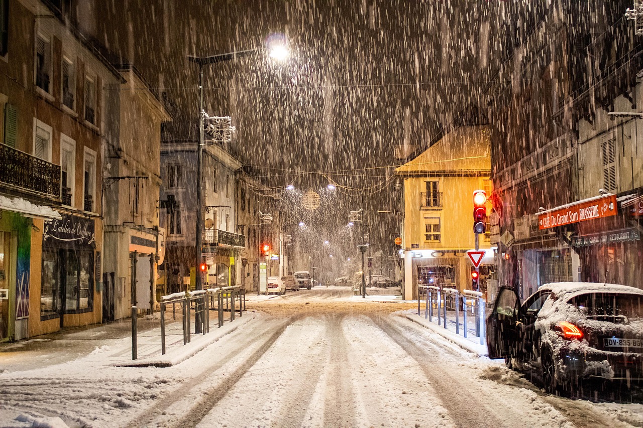 alps, mountain, winter, neige, circulation, france, soirée, automobile