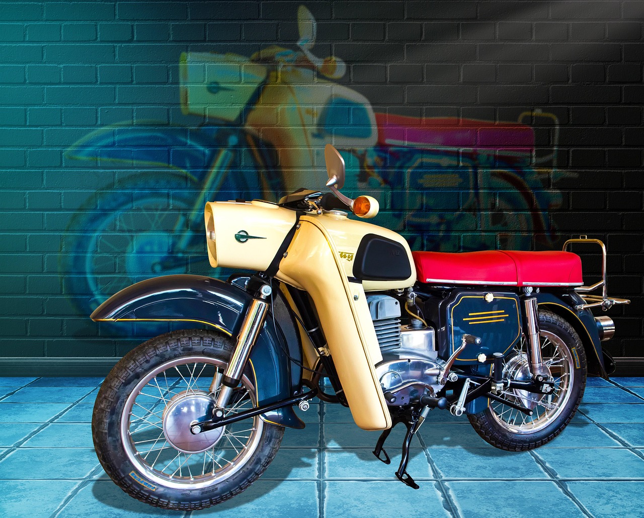 motorcycle, east german brand, graffiti, oldtimer, transport, vintage