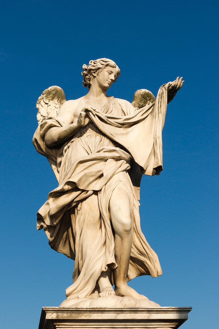 the angel with the veronica veil, sant'angelo bridge, rome, italy, sculpture, statue, figure, angel, historic, monument, blue bridge, blue angel
