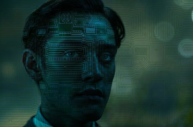ai generated, circuit, male, technology, fashion, model, green, bokeh, eyes, focus, sad, person, sight, electronics, binary, programming, data, portrait, digital