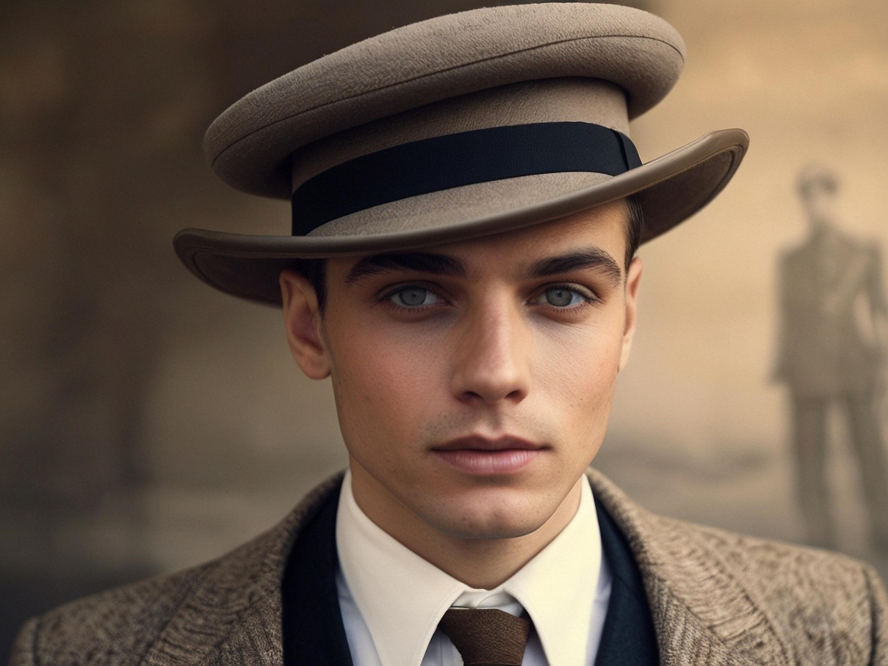 man, retro, portrait, vintage, cap, face, outdoors, formerly, ai generated