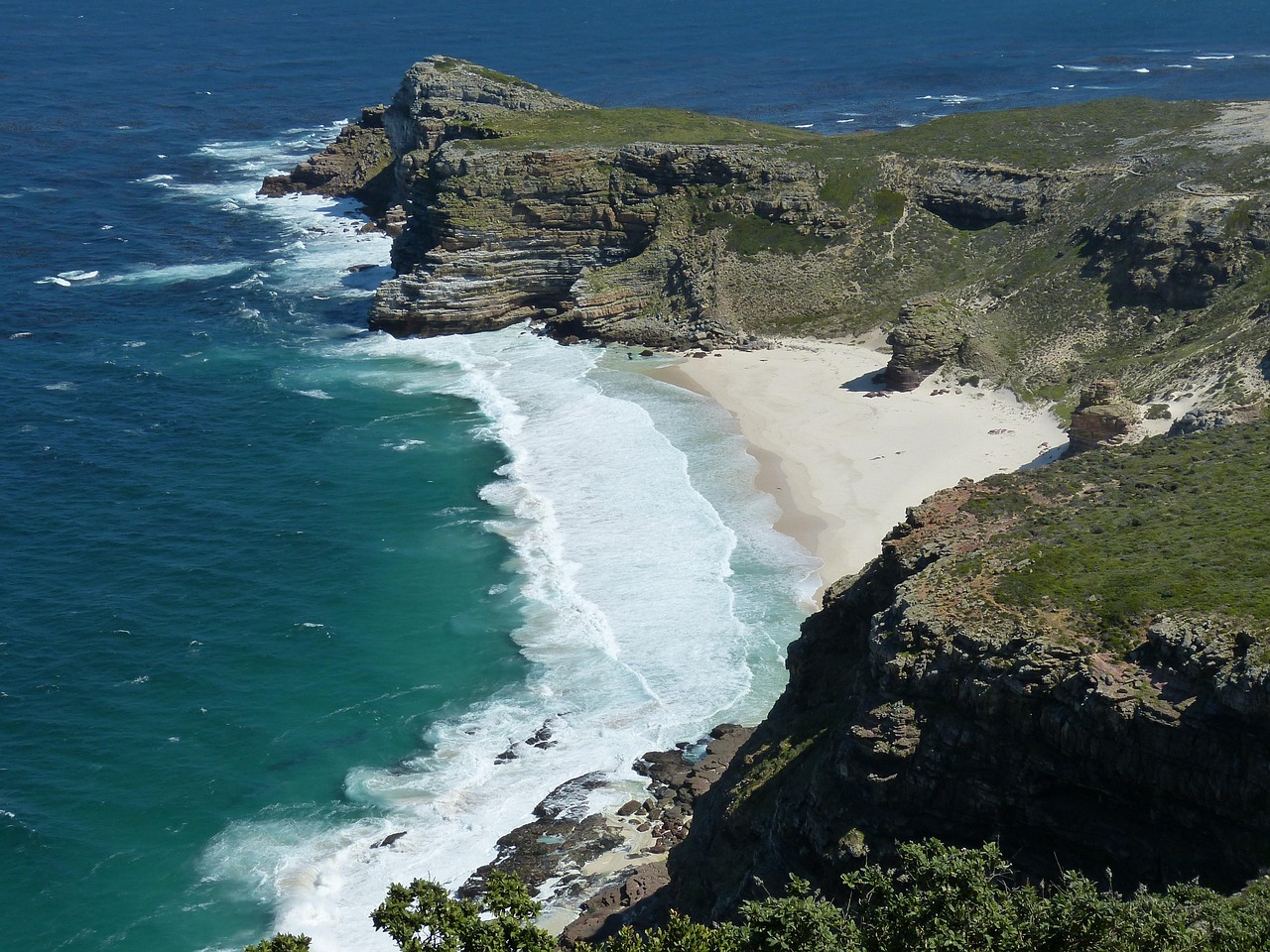 south africa, cape town, cape, cape peninsula, sea, ocean, cape of good hope, coastal landscape, coast, landscape, sea bay, indian ocean, nature park, national park, beach, mountains