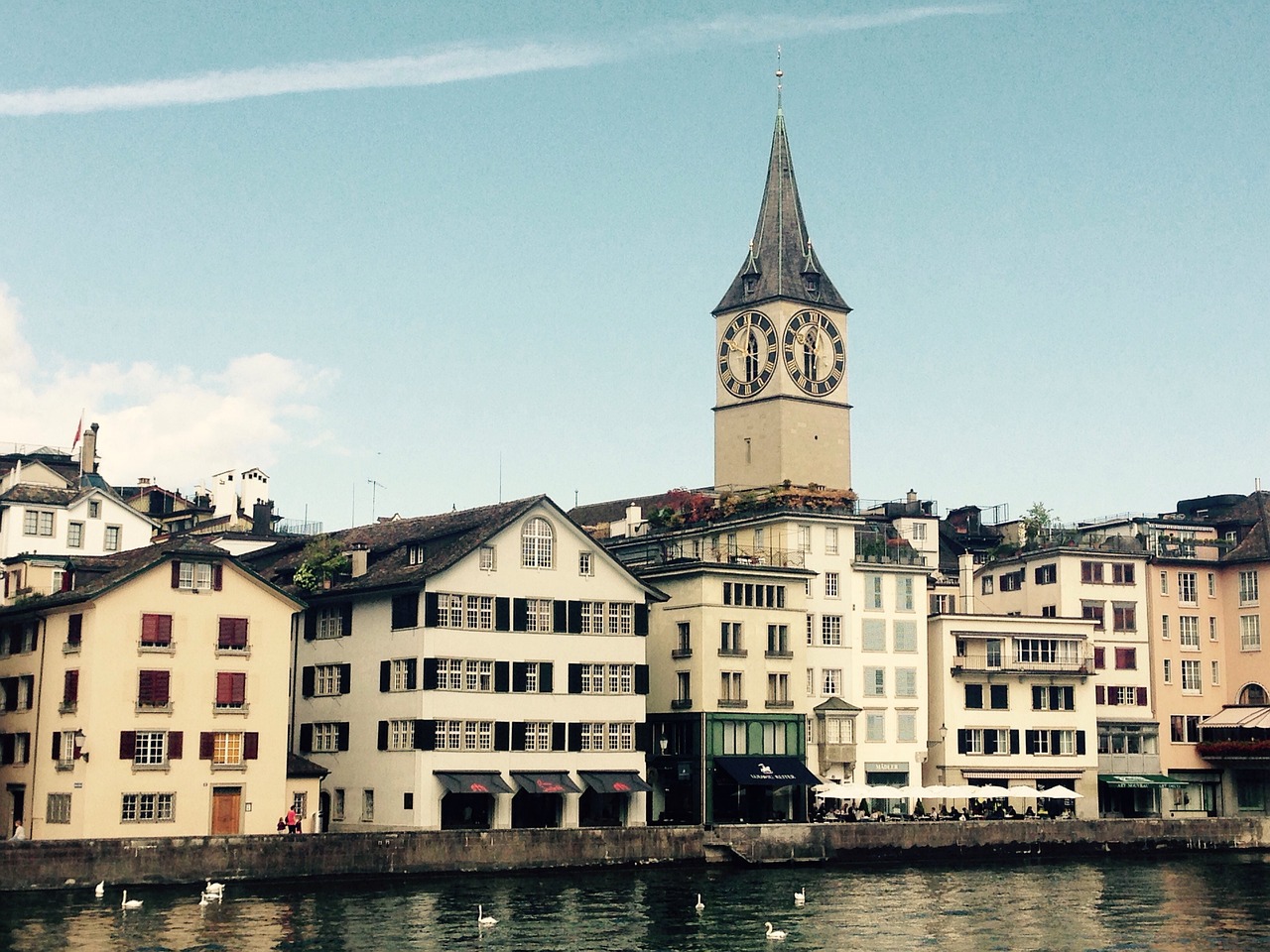 zurich, limmath, flow, church, heaven, peter's church, switzerland, clock, symbol