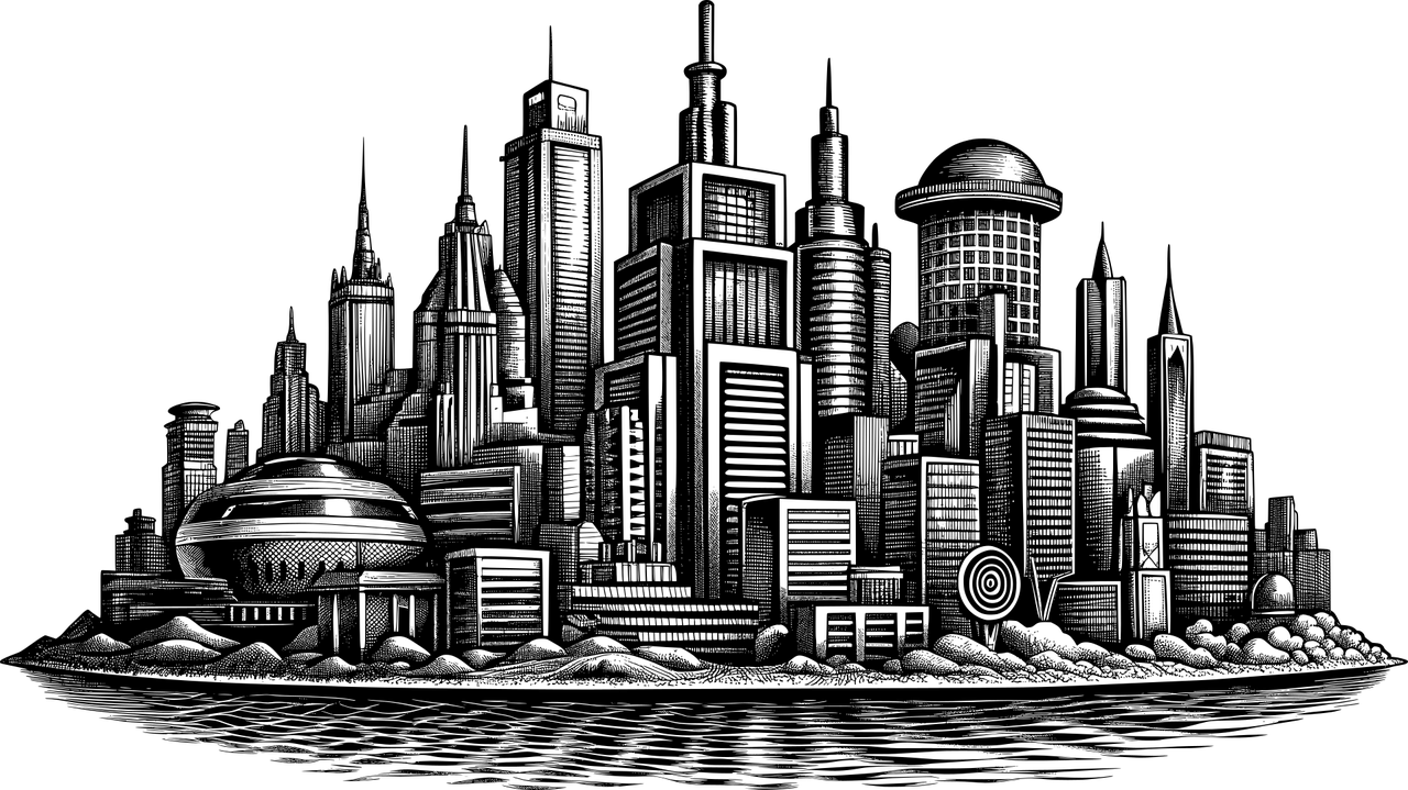 city, town, landscape, buildings, urban, architecture, cityscape, line art, ai generated