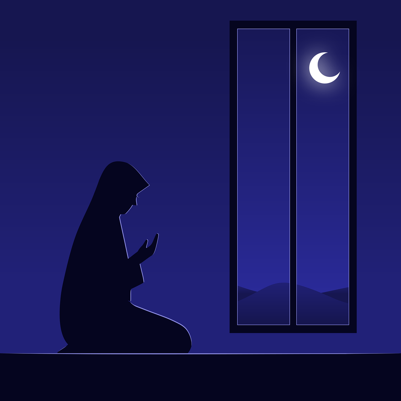pray, moslem, islamic, islam, doa, dua, night, hijab, silhouette