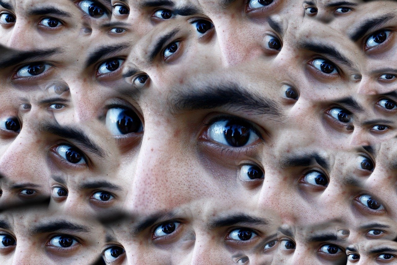 eyes, lots, views, watch, fear, dismay, horror, shivers, panic, schreck, frighten, shock, fear of death, anxiety, gray