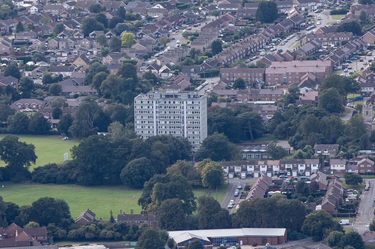 town, buildings, urban, city, houses, tower block, residential, urban landscape, aerial view