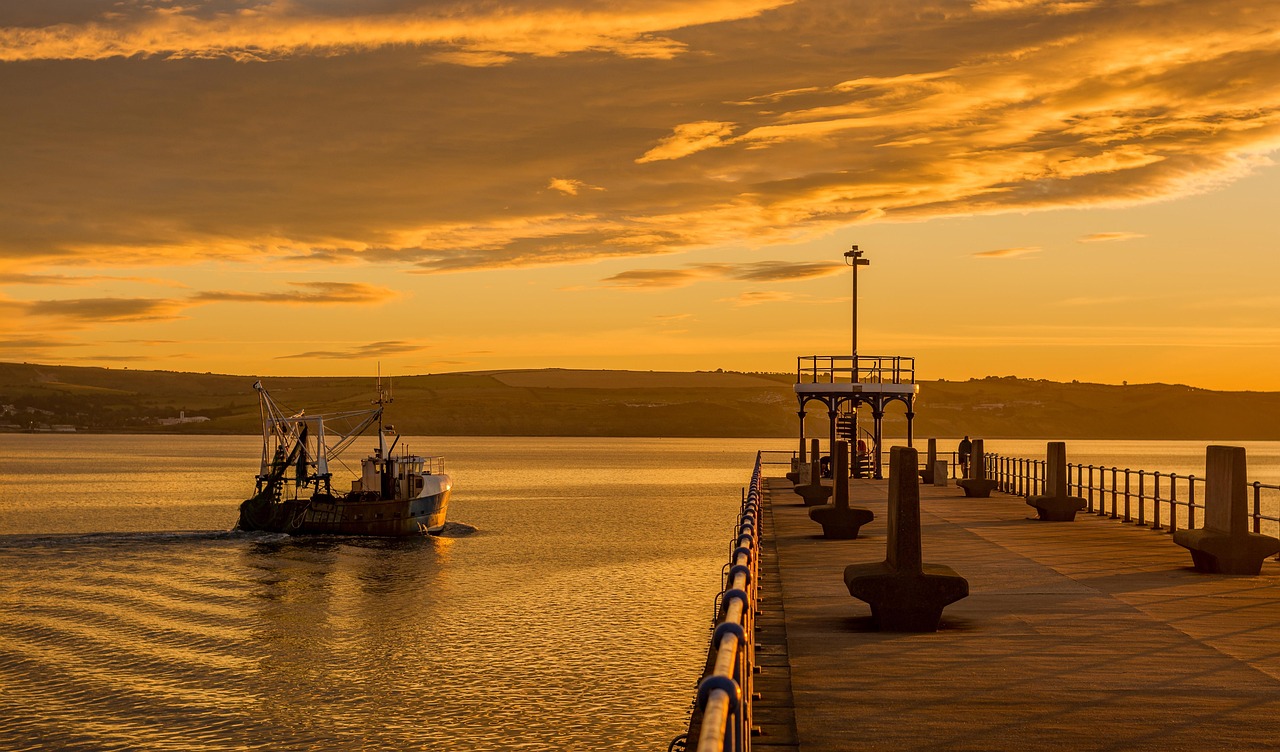 pier, boat, sea, sunset, ship, port, vessel, seascape, harbour, weymouth, coast, dorset, landscape, water, england, coastline, ocean, travel, coastal, uk, english, sunrise, dawn, morning