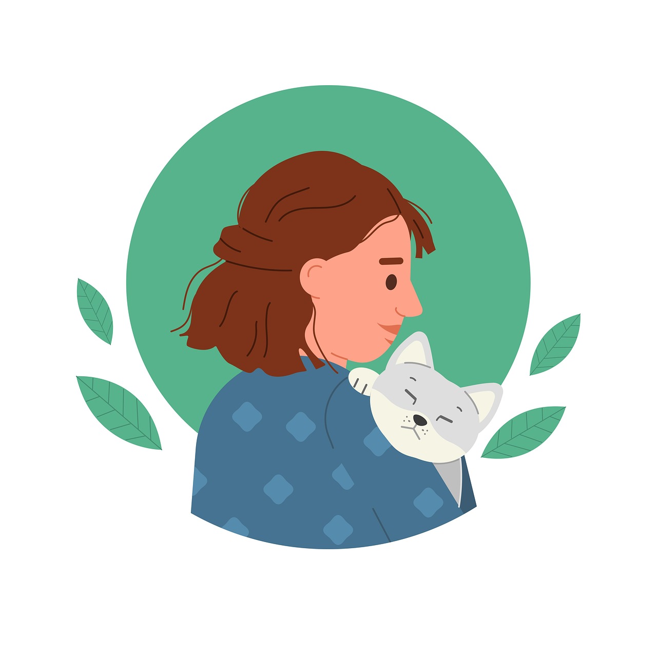 cat, woman, pet, love, hugging, sad, sadness, hug, together, care, animal, print, round