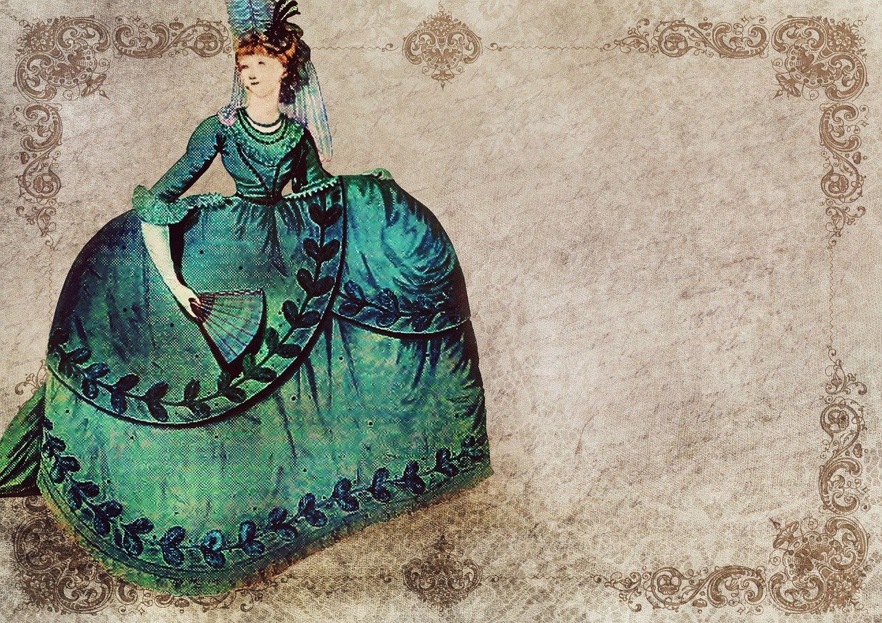 vintage, lady, rococo, dress, baroque, fashion, spreading, model, garb, subjects, poschen, old, antique, nostalgia, frame, ornaments, copy space, map, postcard, adorable, steampunk, precious lady, pocket hoops