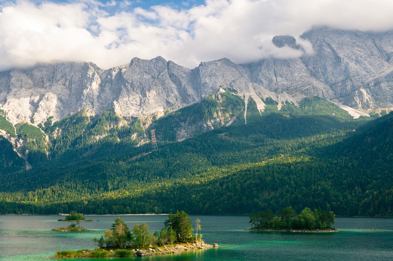 eibsee, lake, germany, water, bavaria, countries, of nature, mountains, alpine, green, view, island, holiday