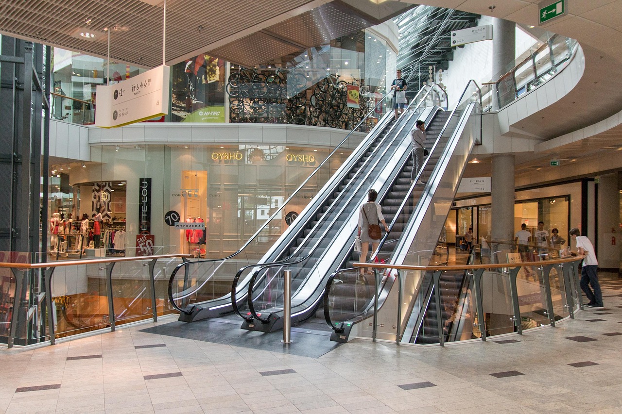 stairs, shopping mall, store, shopping, kielce, crown, poland