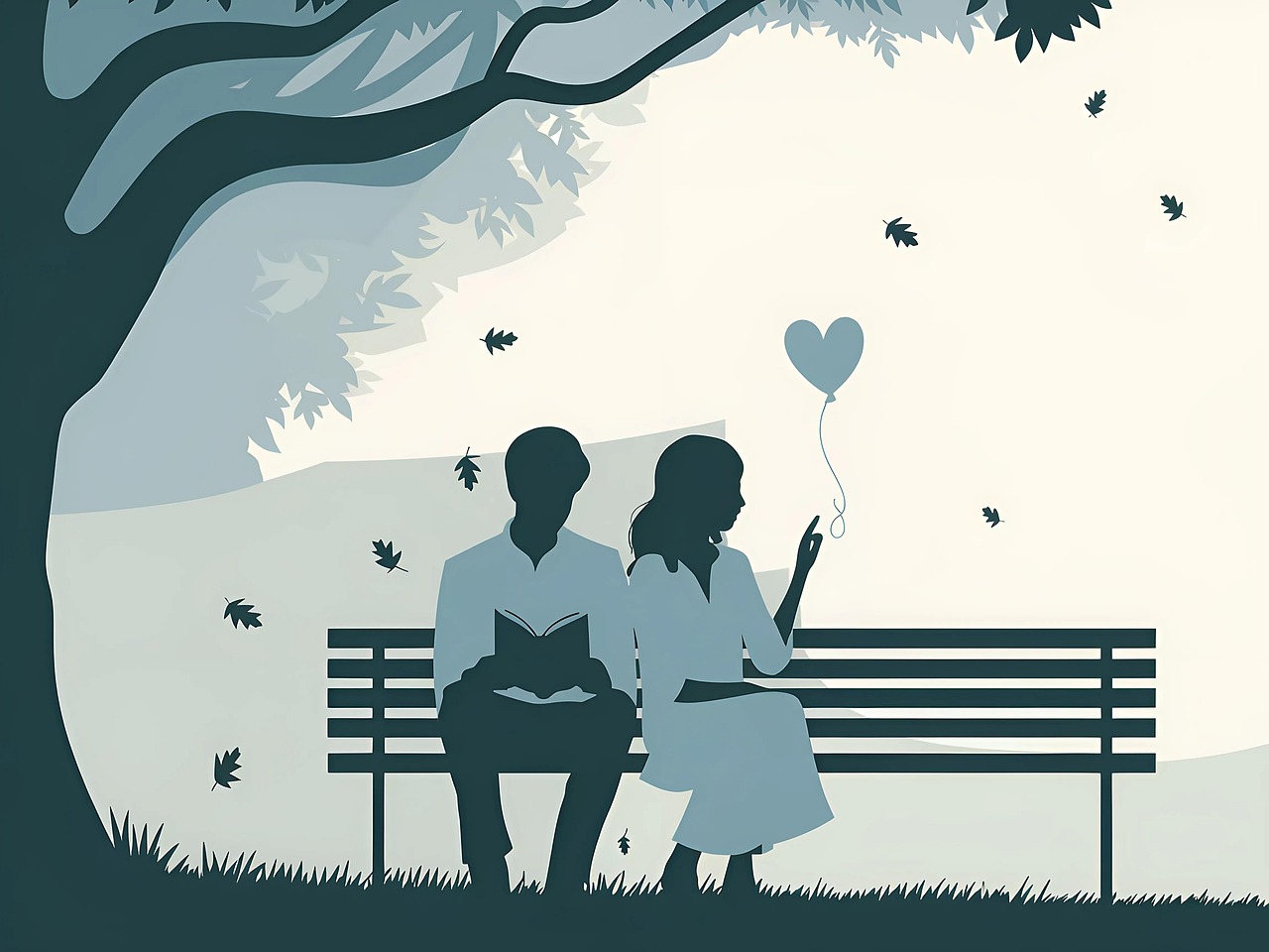 ai generated, romantic couple, park bench, heart balloon, love in nature, serene setting, peaceful moment, couple outdoors, romantic scene, nature and love, simple romance, couple illustration, love under trees, quiet park, holding hands, heart symbol, emotional connection, sweet love, outdoor romance, sentimental scene, romantic atmosphere, park view, bonding moment, gentle love, serene park