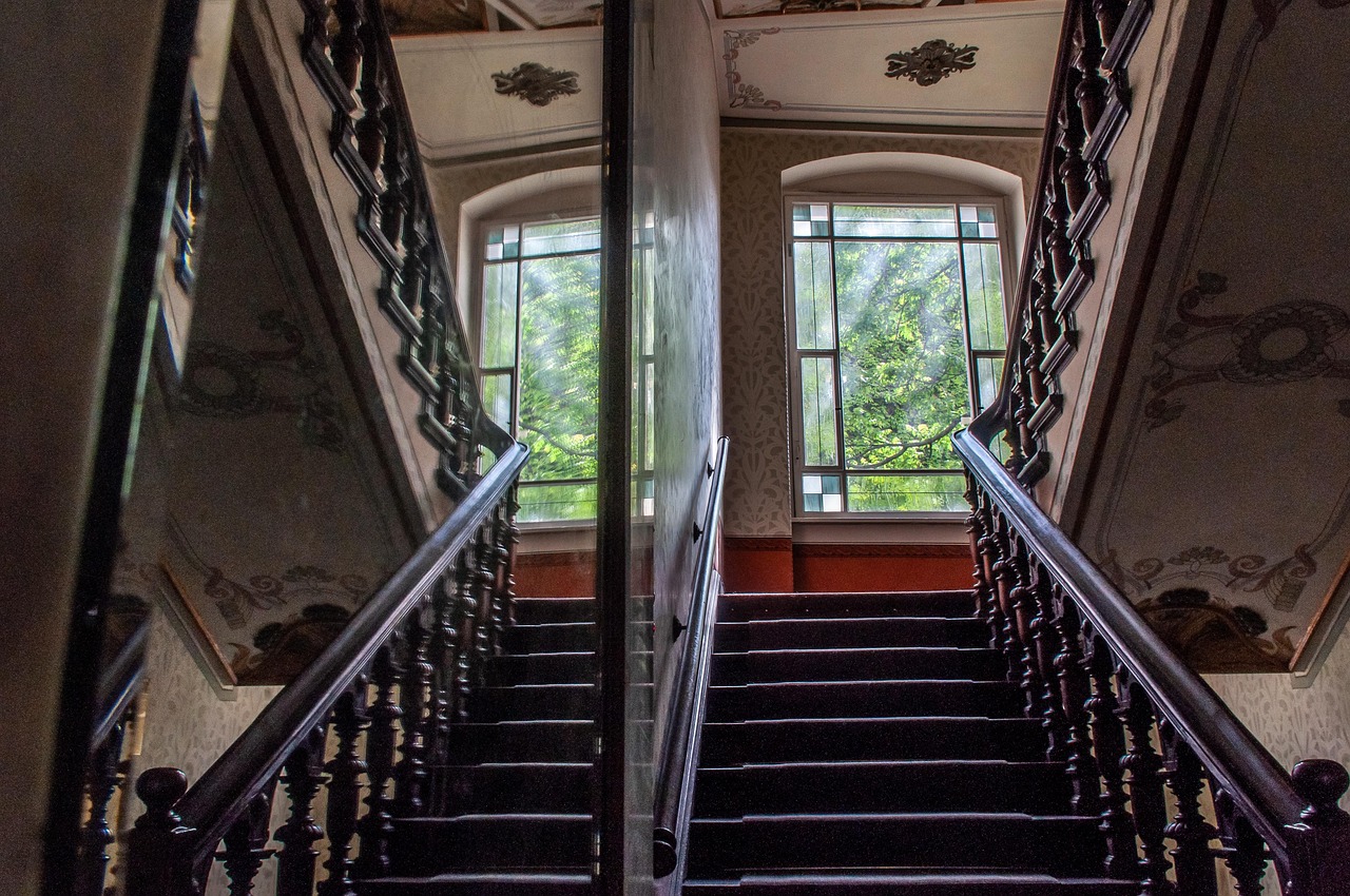 stairwell, stairs, architecture, railing