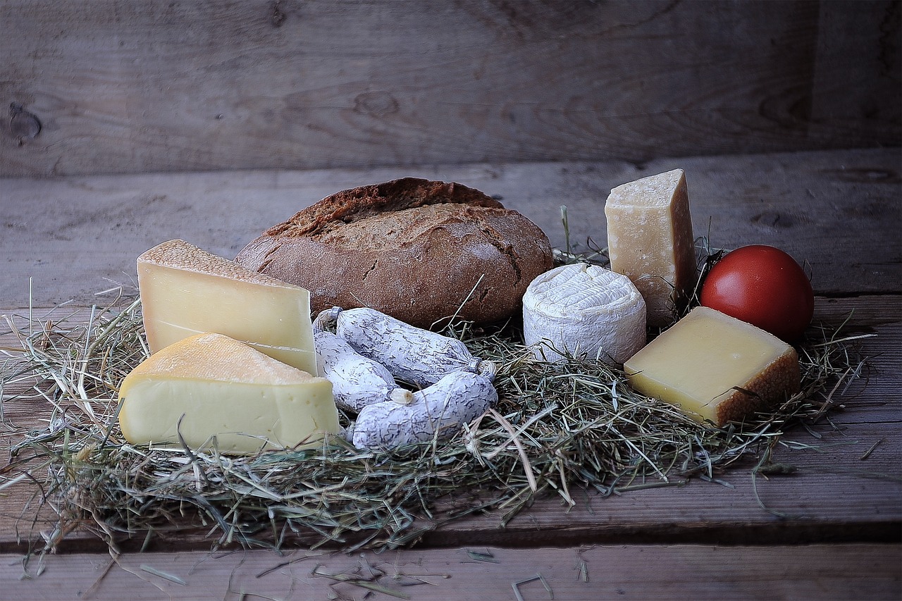 cheese, loaf, salami