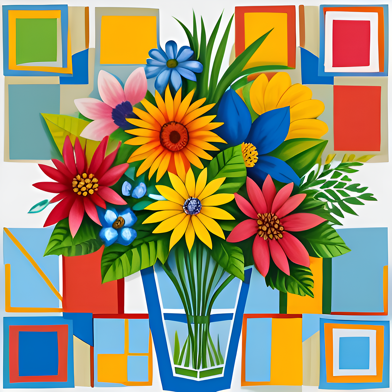 ai generated, flowers, vase, painting, box, collage, art, design