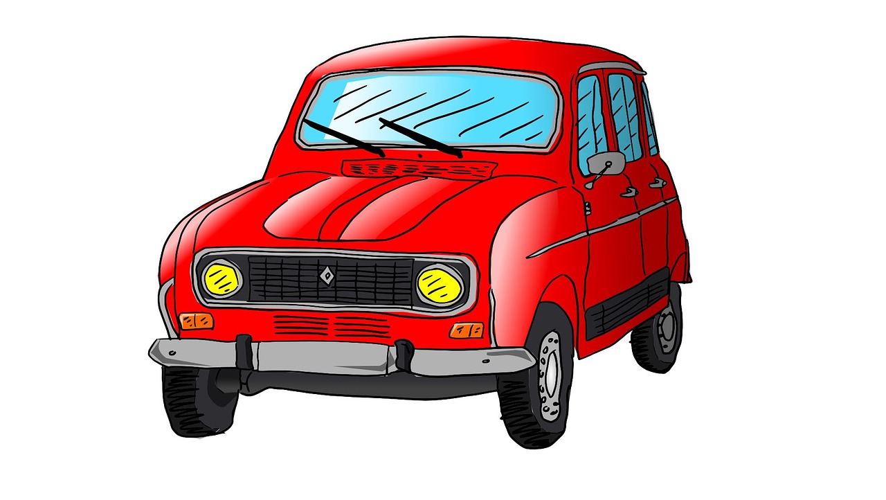 renault, r4, auto, car, drawing, illustration, vintage car, vintage, vehicle, red, color, wheels, rossa