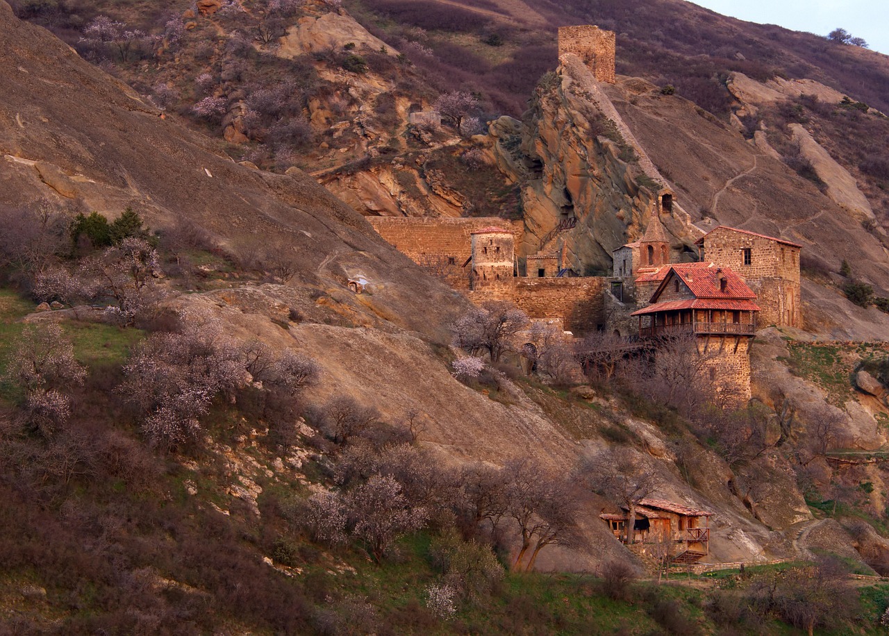 mountain, monastery, davit gareji monastery, old monastery, landmark, medieval, historic, historical, slope, landscape, sunrise, tourism, david gareja, georgia