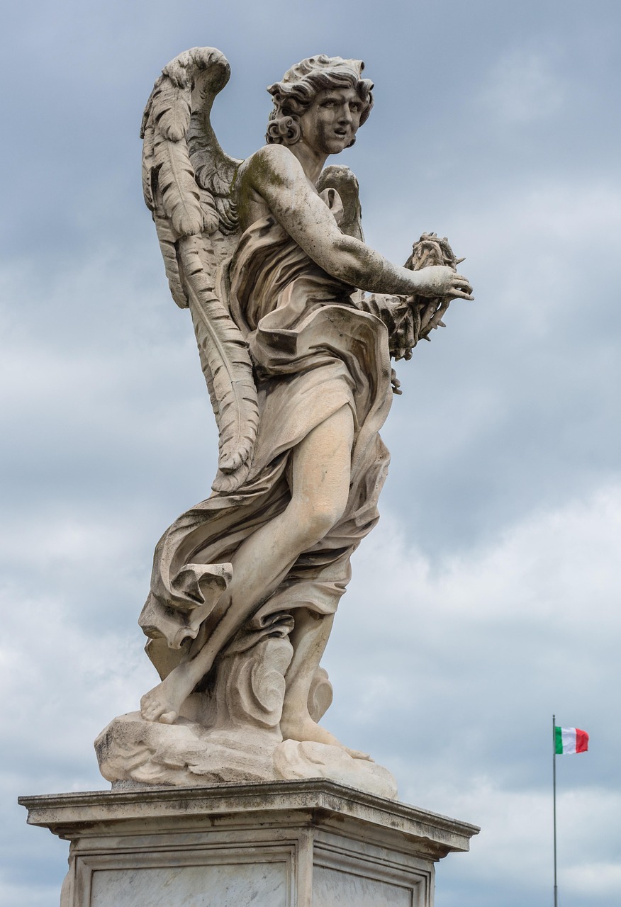 angel, the statue, stone, bridge, tiber, rome, italy, ponte sant'angelo