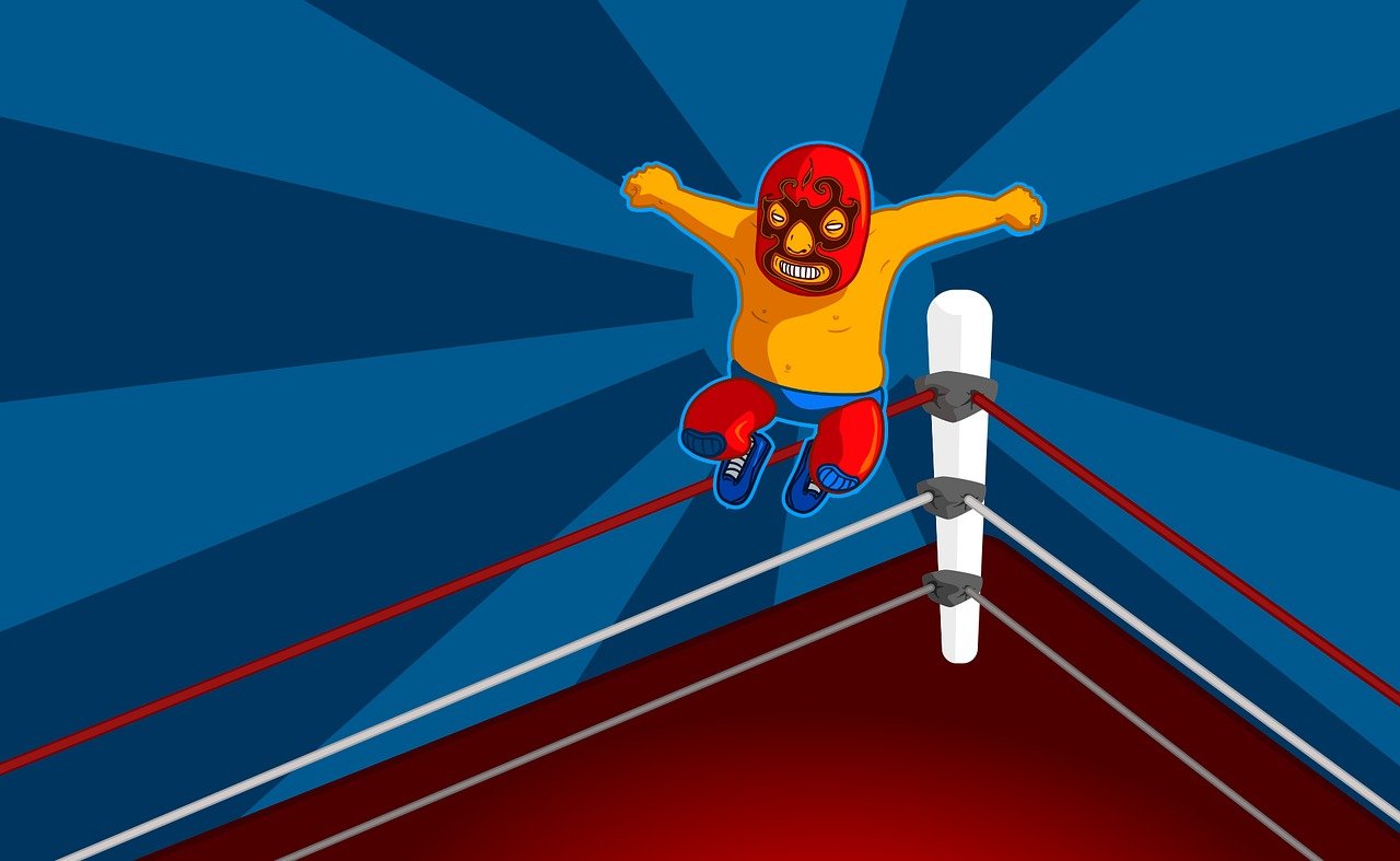 wrestler, wrestling, comic, man, fighter, jump, competition, game, boxing ring, sports, digital art, cartoon drawing