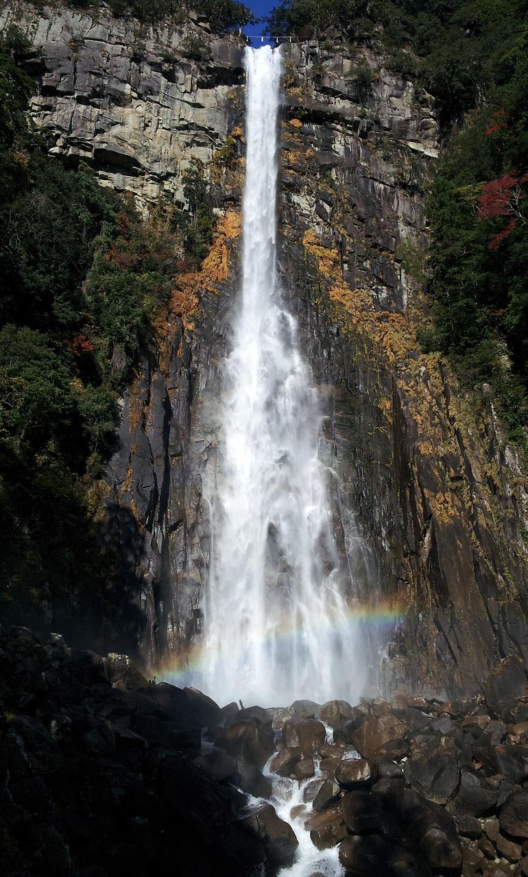 waterfall, natural, rainbow, water, river, japan, nachi falls, trip, wakayama