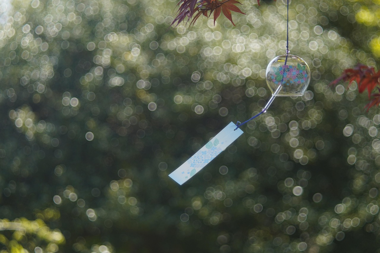 furin, wind chime, tradition, japanese wind chime, glass wind chime, traditional, bokeh, japan, closeup