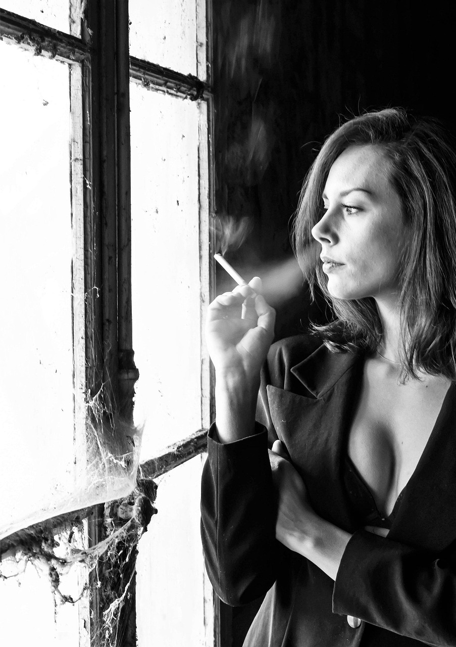 portrait, woman, thoughts, look, solitude, black and white