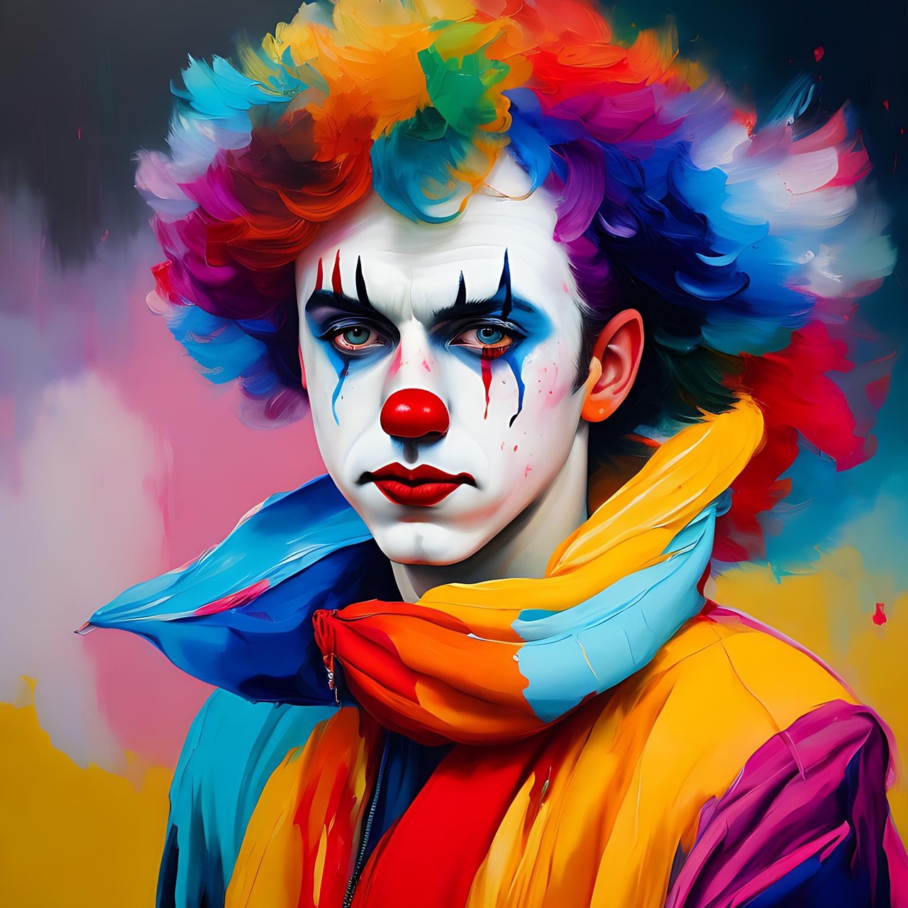 clown, sad, rainbow, man, male, circus, carnival, evil, horror, scary, creepy