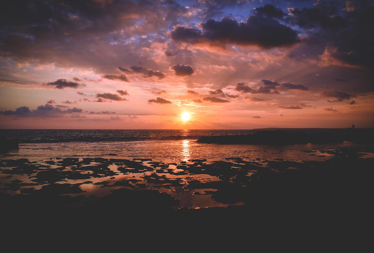 sunset, sun, clouds, sea, scenery, dusk, afternoon, nature
