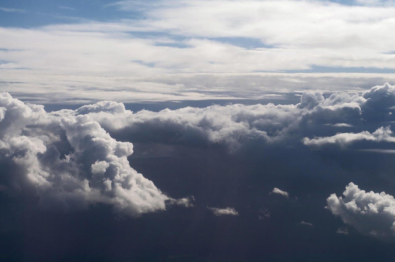 sky, clouds, outdoors, scenic, tranquil, stratosphere, atmosphere, high, weather, meteorology, cloudscape, view, environment, nature