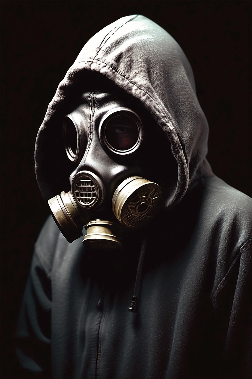 man, portrait, gas mask, mask, hood, mysterious, filters, pollution, smog, gas, generated to