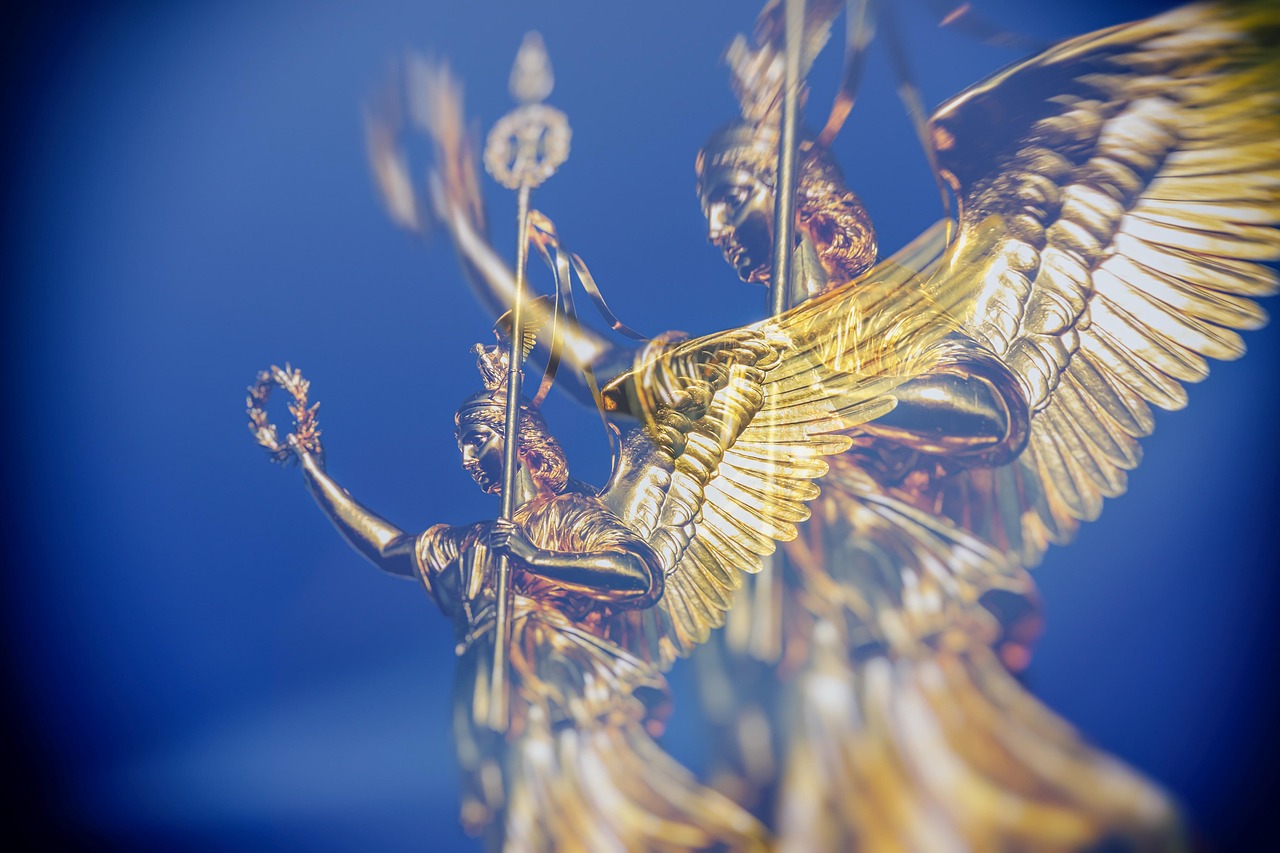 berlin victory column, angels, statue, sculpture, landmark, double exposure, monument