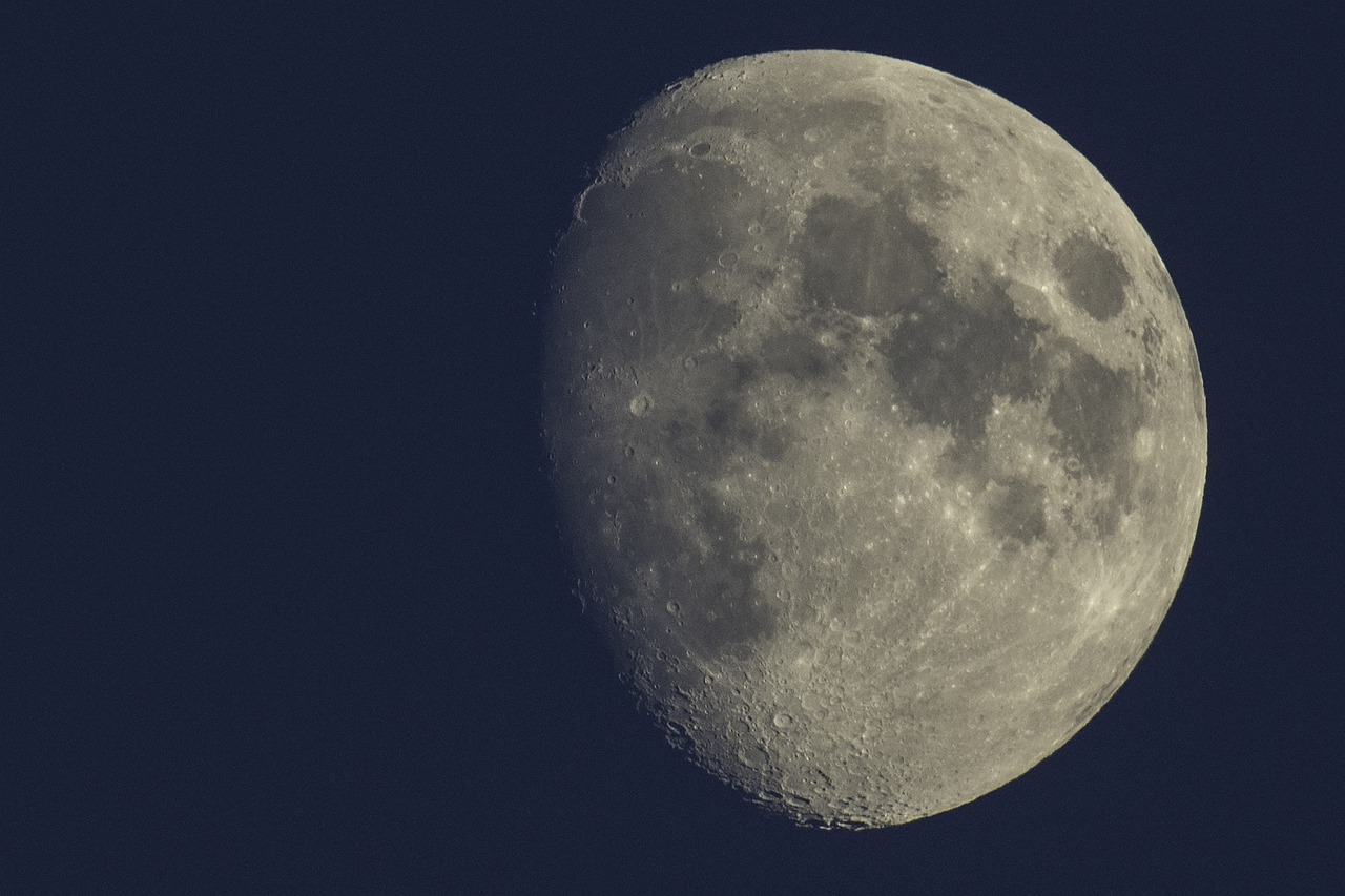 moon, waxing gibbous, lunar, space, planet, sky