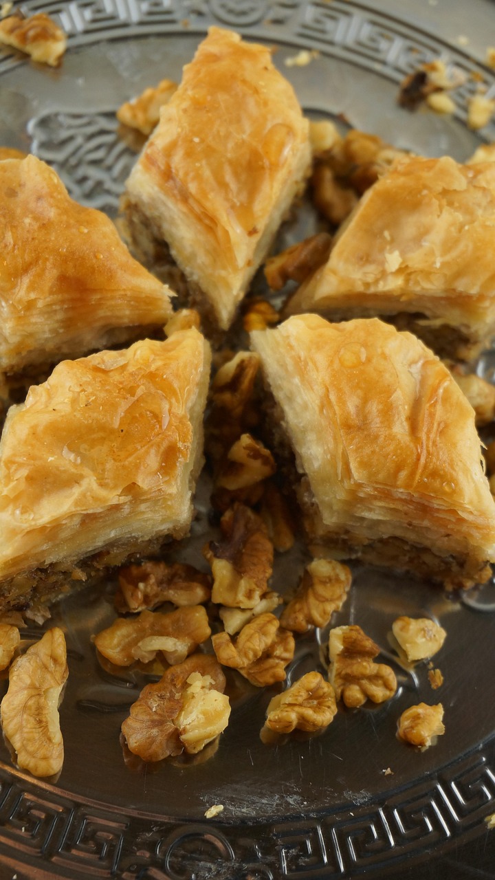 baklava with walnut, oriental kitchen, sweet pastries